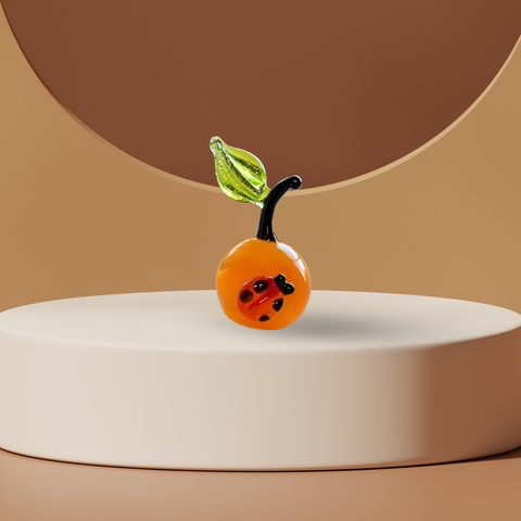 Orange Pear With Ladybug Figurine, Mini Glass Murano Quality Lampworking Glass Figurine, Hand Made In Ukraine, A Great Addition To Your Collection