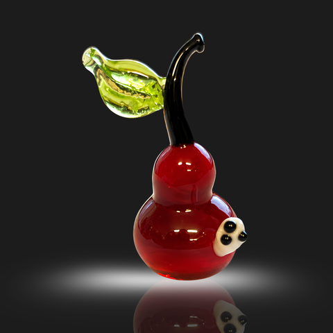 Red Pear With Worm Figurine, Mini Glass Murano Quality Lampworking Glass Figurine, Hand Made In Ukraine, A Great Addition To Your Collection