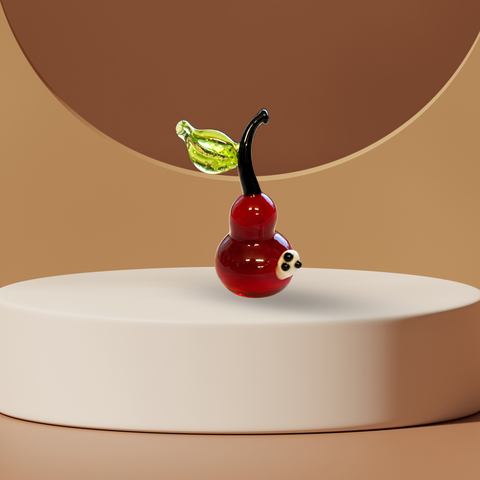 Red Pear With Worm Figurine, Mini Glass Murano Quality Lampworking Glass Figurine, Hand Made In Ukraine, A Great Addition To Your Collection