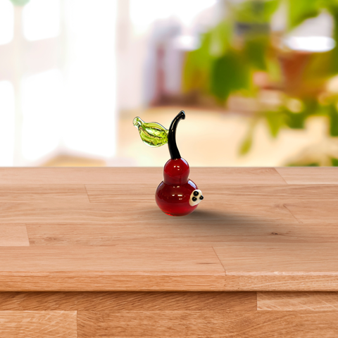Red Pear With Worm Figurine, Mini Glass Murano Quality Lampworking Glass Figurine, Hand Made In Ukraine, A Great Addition To Your Collection