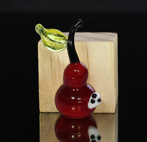Red Pear With Worm Figurine, Mini Glass Murano Quality Lampworking Glass Figurine, Hand Made In Ukraine, A Great Addition To Your Collection