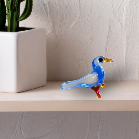 Light Blue Bird Figurine, Mini Glass Murano Quality Lampworking Glass Figurine, Hand Made In Ukraine, A Great Addition To Your Collection