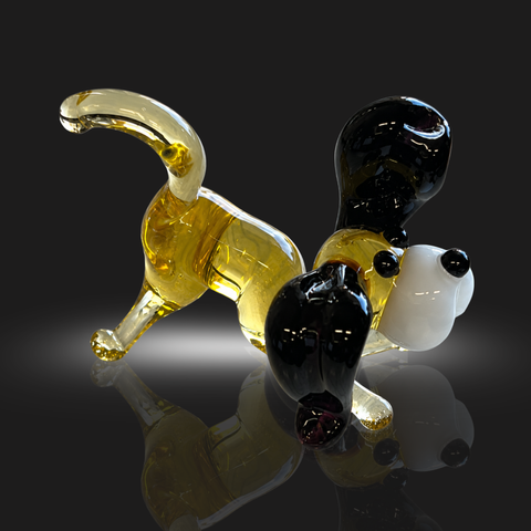 Amber Dog Figurine, Mini Glass Murano Quality Lampworking Glass Figurine, Hand Made In Ukraine, A Great Addition To Your Collection