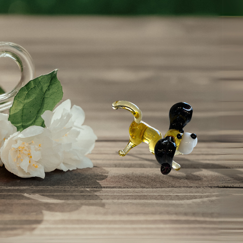 Amber Dog Figurine, Mini Glass Murano Quality Lampworking Glass Figurine, Hand Made In Ukraine, A Great Addition To Your Collection
