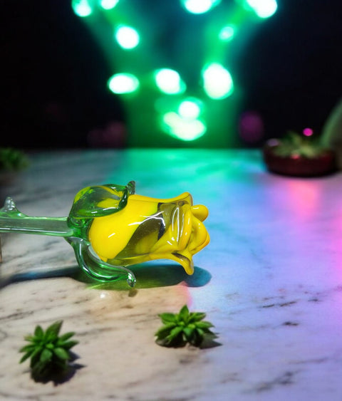 Yellow Glass Rose - Handcrafted Medium Stem Flower