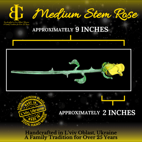 Yellow Glass Rose - Handcrafted Medium Stem Flower