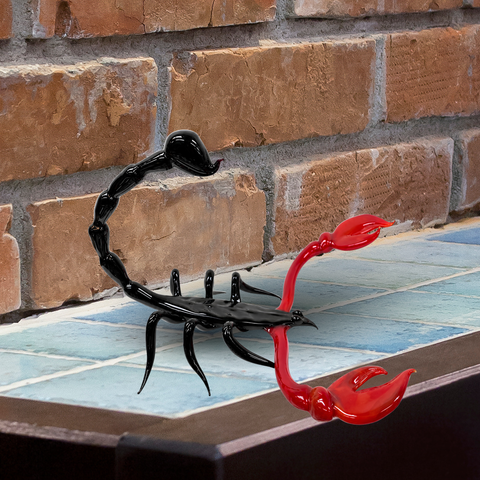 Black Glass Scorpion With Red Claws Figurine, Handmade Murano Quality Design - Large
