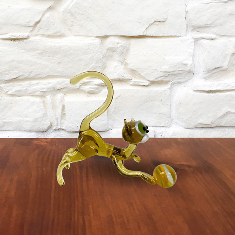 Glass Amber Cat w Ball Figurine, Collectible Glass Cat, Murano Quality Gift At A Fraction Of The Price, Handcrafted In Ukraine