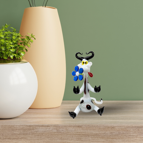 Glass Cow Sitting Figurine, Collectible Glass Cow, Murano Quality Gift At A Fraction Of The Price, Handcrafted In Ukraine