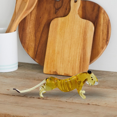 Tiger Glass Figurine, Hand Made in Ukraine Using Traditional Lampworking Technique, Murano Quality, Gift at a Fraction of a Cost