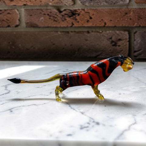 Tiger Glass Figurine, Hand Made in Ukraine Using Traditional Lampworking Technique, Murano Quality, Gift at a Fraction of a Cost