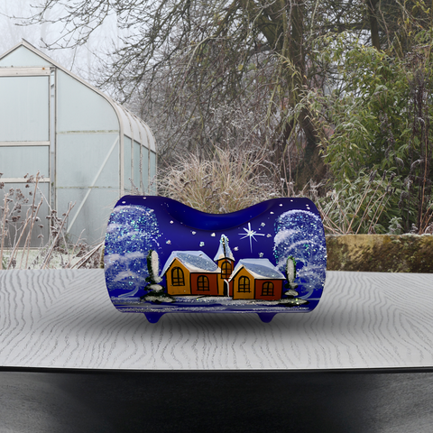 Blue Glass Single Candle Holder, Hand Crafted in Ukraine, Brown Church Winter Wonderland, Wonderful Year Round