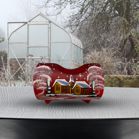 Red Glass Single Candle Holder, Hand Crafted in Ukraine, Brown Church Winter Wonderland, Wonderful Year Round
