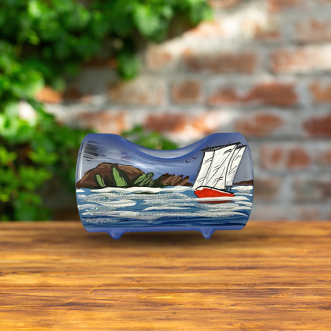 Light Blue Glass Single Candle Holder, Hand Crafted in Ukraine, Light House, Wonderful Year Round