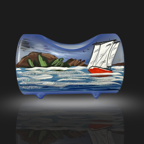 Light Blue Glass Single Candle Holder, Hand Crafted in Ukraine, Light House, Wonderful Year Round