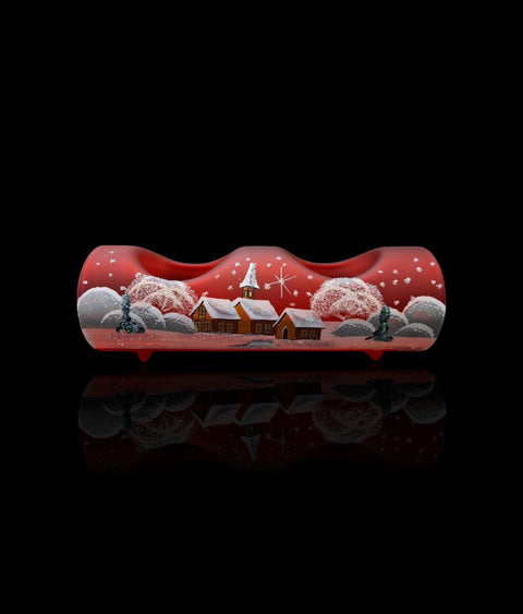 Red Candle Holder - Centerpiece Style - Double Candle Holder - Winter Wonderland - Hand Made - Log Style - Blown Glass - Brown Cottages