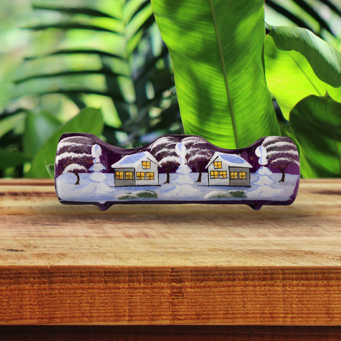Purple Glass Double Candle Holder, Hand Crafted in Ukraine, White Cabin Winter Wonderland, Wonderful Year Round