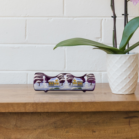 Purple Glass Double Candle Holder, Hand Crafted in Ukraine, White Cabin Winter Wonderland, Wonderful Year Round