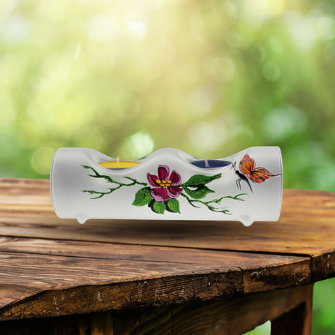 Frosted - Double Candle Holder - Butterfly