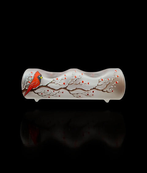 Frosted Glass Double Candle Holder, Hand Crafted in Ukraine, Cardinal Design, Wonderful Year Round