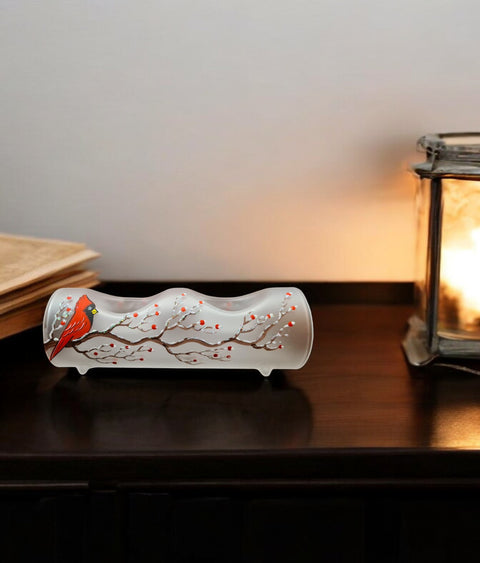 Frosted Glass Double Candle Holder, Hand Crafted in Ukraine, Cardinal Design, Wonderful Year Round