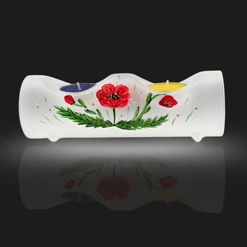 Frosted Glass Double Candle Holder - Poppy Flower