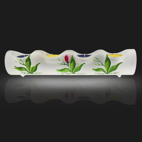 Frosted Glass Quad Candle Holder, Hand Crafted in Ukraine, Butterfly Design, Wonderful Year Round