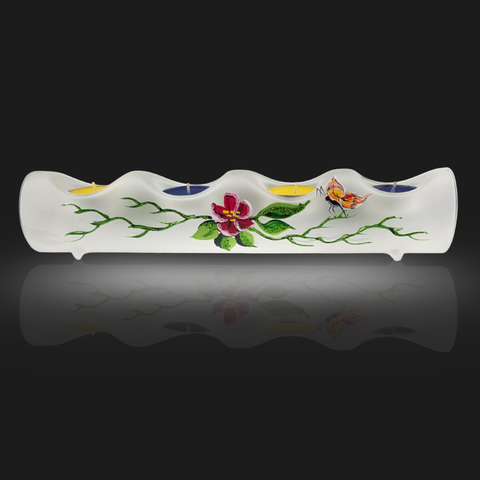 Frosted Glass Quad Candle Holder, Hand Crafted in Ukraine, Butterfly Design, Wonderful Year Round