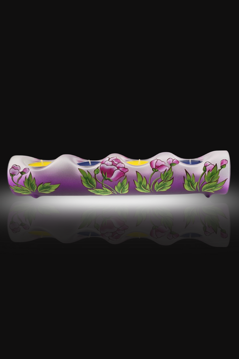 Blown Glass Candle Holder, Hand Crafted in Ukraine, Peony Flower Design, Wonderful Year Round