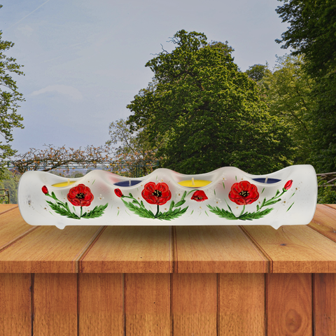 Frosted Glass Quadruple Candle Holder - Poppy Yule Log