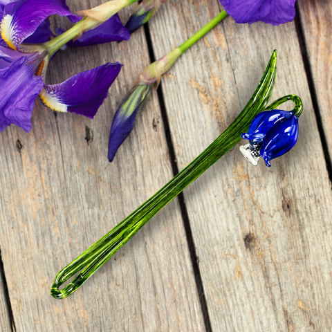 Blue Glass Bell, Handcrafted Glass Flower, Hand Made In Ukraine Using Murano Quality Glass, Great Gift For Flower Lovers, 6 Inch Bellflower