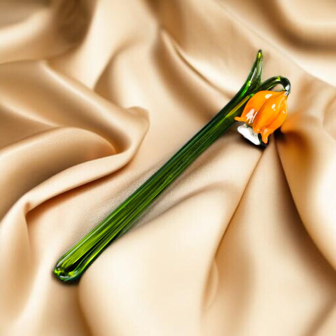 Orange Glass Bell, Handcrafted Glass Flower, Hand Made In Ukraine Using Murano Quality Glass, Great Gift For Flower Lovers, 6 Inch Bellflower