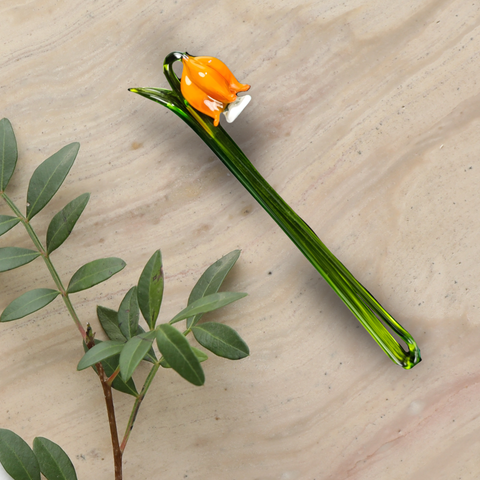 Orange Glass Bell, Handcrafted Glass Flower, Hand Made In Ukraine Using Murano Quality Glass, Great Gift For Flower Lovers, 6 Inch Bellflower