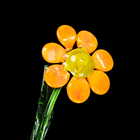 Orange Glass Daisy, Handcrafted Glass Flower, Hand Made In Ukraine Using Murano Quality Glass, Great Gift For Flower Lovers, 6 Inch Daisy