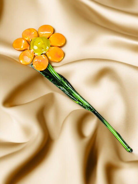 Orange Glass Daisy, Handcrafted Glass Flower, Hand Made In Ukraine Using Murano Quality Glass, Great Gift For Flower Lovers, 6 Inch Daisy