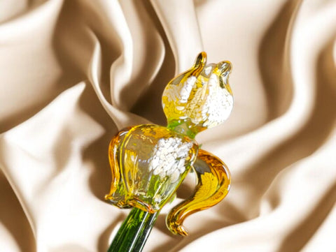 Amber Glass Iris, Handcrafted Glass Flower, Hand Made In Ukraine Using Murano Quality Glass, Great Gift For Flower Lovers, 6 Inch Iris