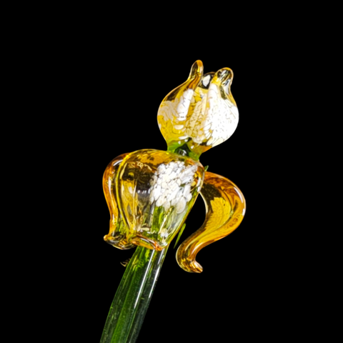 Amber Glass Iris, Handcrafted Glass Flower, Hand Made In Ukraine Using Murano Quality Glass, Great Gift For Flower Lovers, 6 Inch Iris