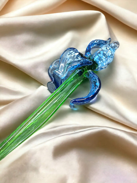 Light Blue Glass Iris, Handcrafted Glass Flower, Hand Made In Ukraine Using Murano Quality Glass, Great Gift For Flower Lovers, 6 Inch Iris