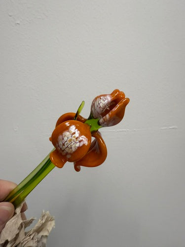 Orange Glass Iris, Handcrafted Glass Flower, Hand Made In Ukraine Using Murano Quality Glass, Great Gift For Flower Lovers, 6 Inch Iris