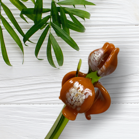 Orange Glass Iris, Handcrafted Glass Flower, Hand Made In Ukraine Using Murano Quality Glass, Great Gift For Flower Lovers, 6 Inch Iris