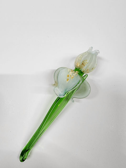 White Glass Iris, Handcrafted Glass Flower, Hand Made In Ukraine Using Murano Quality Glass, Great Gift For Flower Lovers, 6 Inch Iris