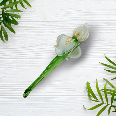 White Glass Iris, Handcrafted Glass Flower, Hand Made In Ukraine Using Murano Quality Glass, Great Gift For Flower Lovers, 6 Inch Iris