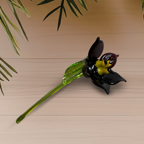 Black Glass Lily, Handcrafted Glass Flower, Hand Made In Ukraine Using Murano Quality Glass, Great Gift For Flower Lovers, 6 Inch Lily