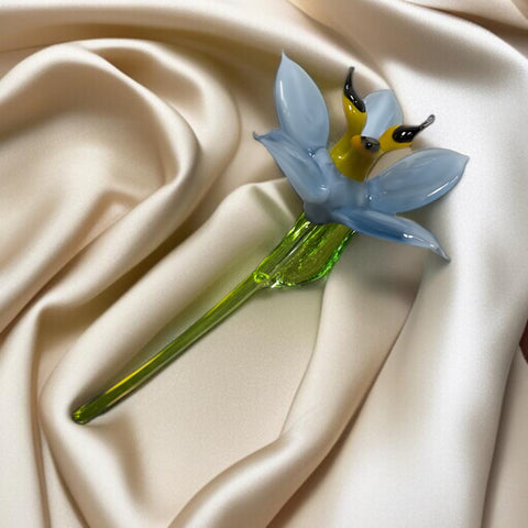 Light Blue Glass Lily, Handcrafted Glass Flower, Hand Made In Ukraine Using Murano Quality Glass, Great Gift For Flower Lovers, 6 Inch Lily