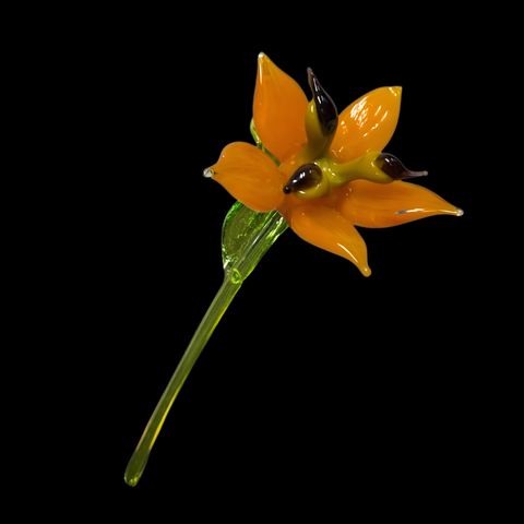 Orange Glass Lily, Handcrafted Glass Flower, Hand Made In Ukraine Using Murano Quality Glass, Great Gift For Flower Lovers, 6 Inch Lily