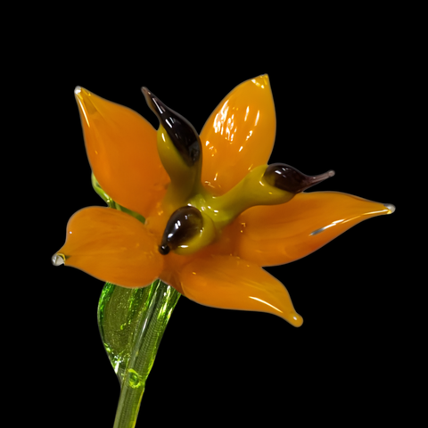 Orange Glass Lily, Handcrafted Glass Flower, Hand Made In Ukraine Using Murano Quality Glass, Great Gift For Flower Lovers, 6 Inch Lily