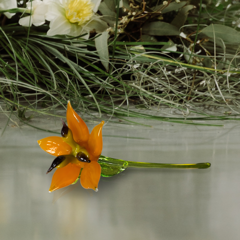 Orange Glass Lily, Handcrafted Glass Flower, Hand Made In Ukraine Using Murano Quality Glass, Great Gift For Flower Lovers, 6 Inch Lily