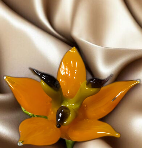 Orange Glass Lily, Handcrafted Glass Flower, Hand Made In Ukraine Using Murano Quality Glass, Great Gift For Flower Lovers, 6 Inch Lily
