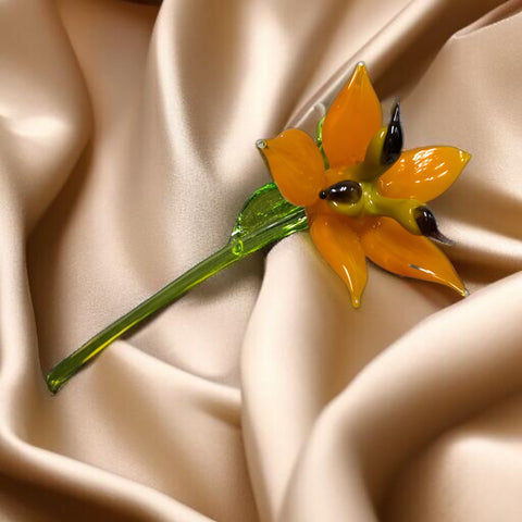 Orange Glass Lily, Handcrafted Glass Flower, Hand Made In Ukraine Using Murano Quality Glass, Great Gift For Flower Lovers, 6 Inch Lily