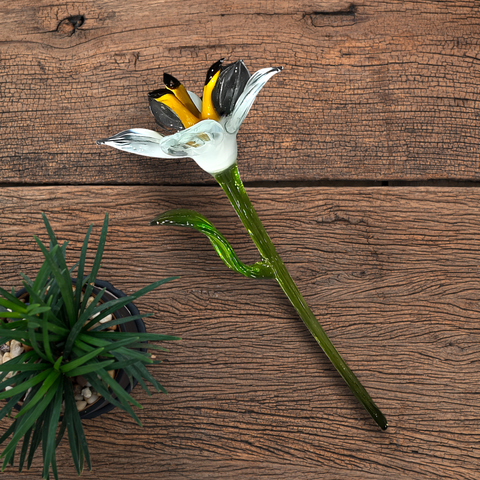 White Glass Lily, Handcrafted Glass Flower, Hand Made In Ukraine Using Murano Quality Glass, Great Gift For Flower Lovers, 6 Inch Lily